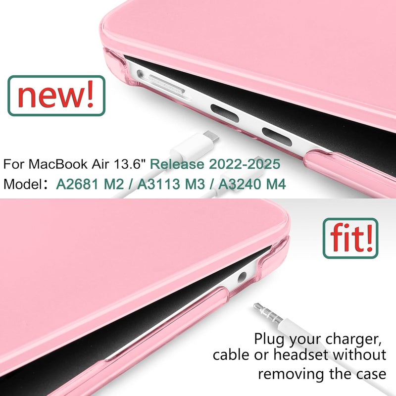 DONGKE Compatible with MacBook Air 13.6 inch Case M4 M3 M2 2025 2024 2023 2022 A3240 A3113 A2681, Plastic Hard Shell & Keyboard Cover for MacBook Air M4 13 inch Case, Crystal Pink - Image 2